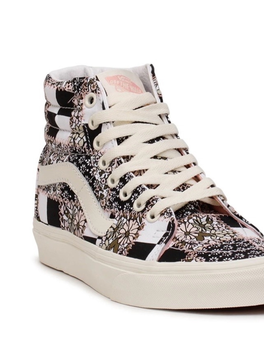 Vans Sk8-Hi Floral Checkered High-TopSneaker - Cream/Black/Pink size 13 men NWT